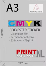 A3 PET Sticker in CMYK (permanent adhesive)