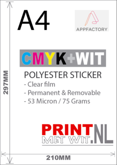 A4 PET Sticker in CMYK+Wit
