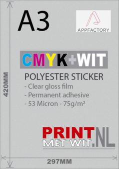 A3 PET Sticker in CMYK+White (permanent adhesive)